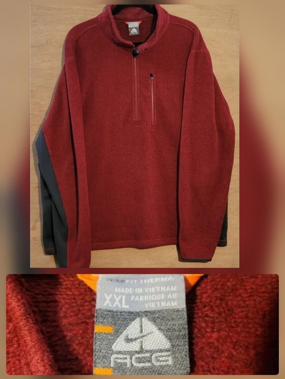 VTG Nike ACG Sweater Mens 2XL Red Fleece 1/4 Zip Pullover Therma Fit Logo